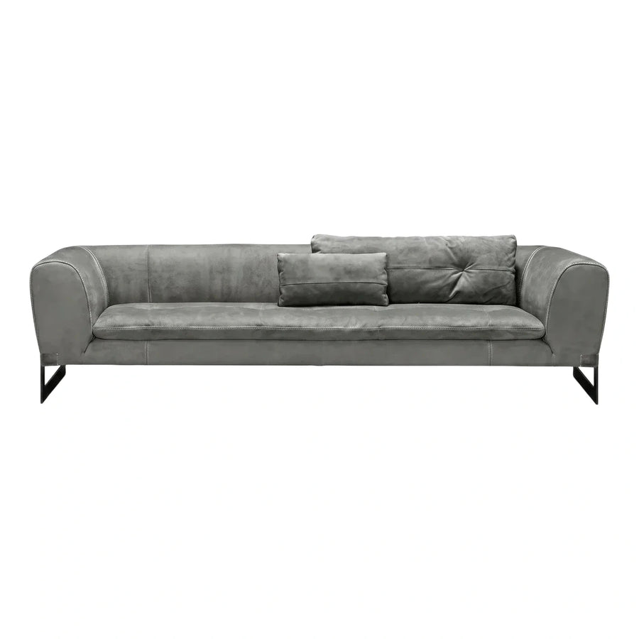 Modern Grey Leather Sofa with Contrast Stitching