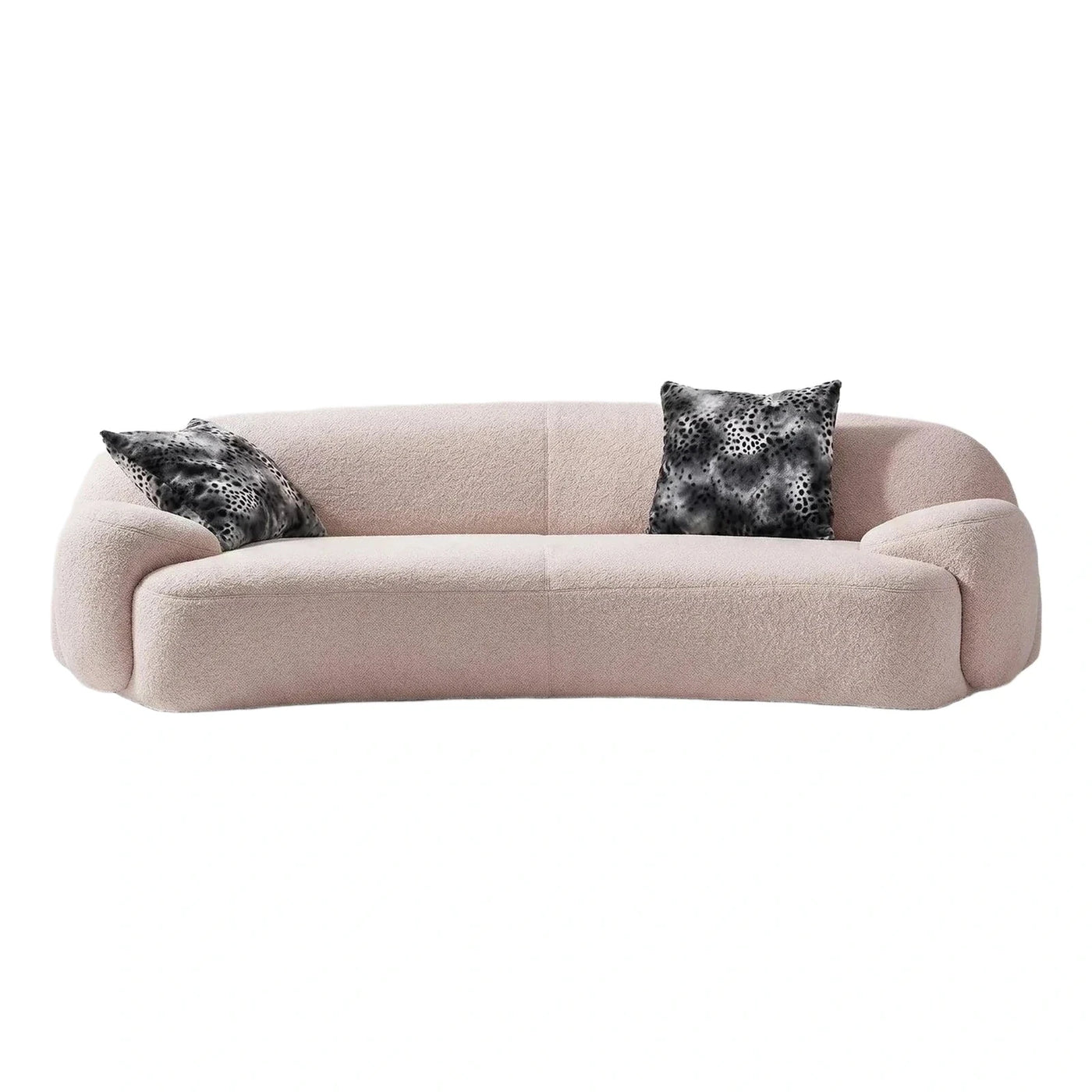 Modern Curved Boucle Sofa in Blush Pink