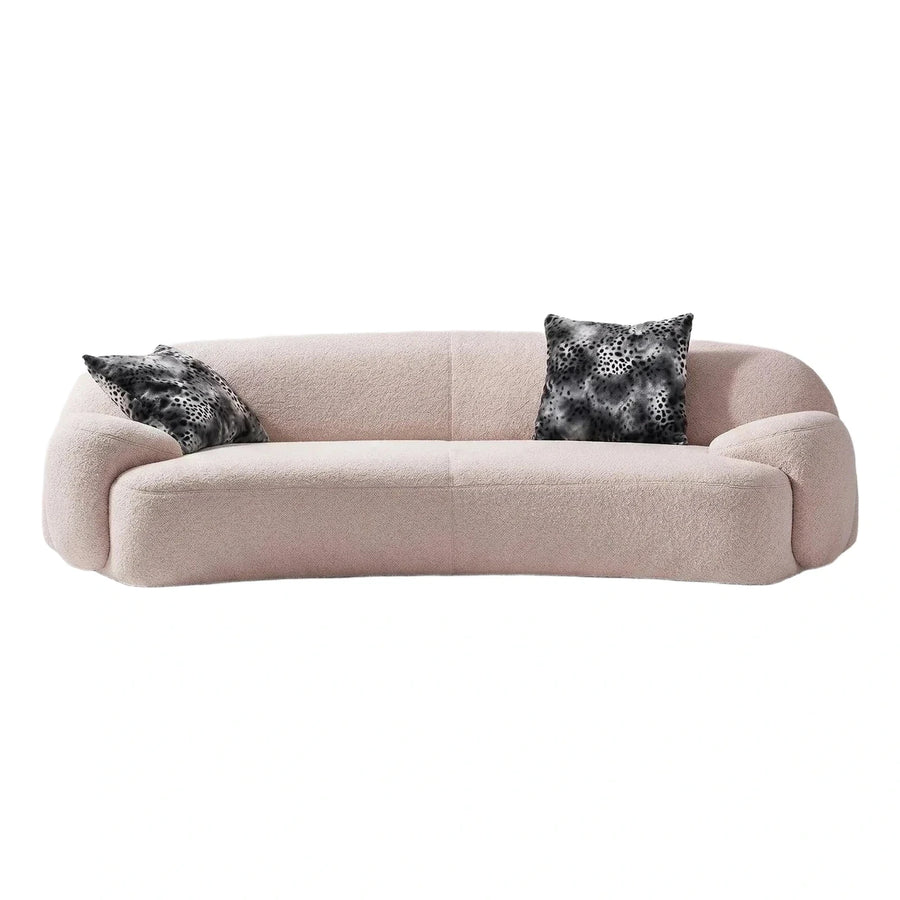 Modern Curved Boucle Sofa in Blush Pink