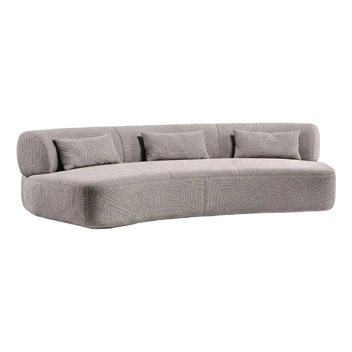 Curved Grey Textured Fabric Sofa with Pillows