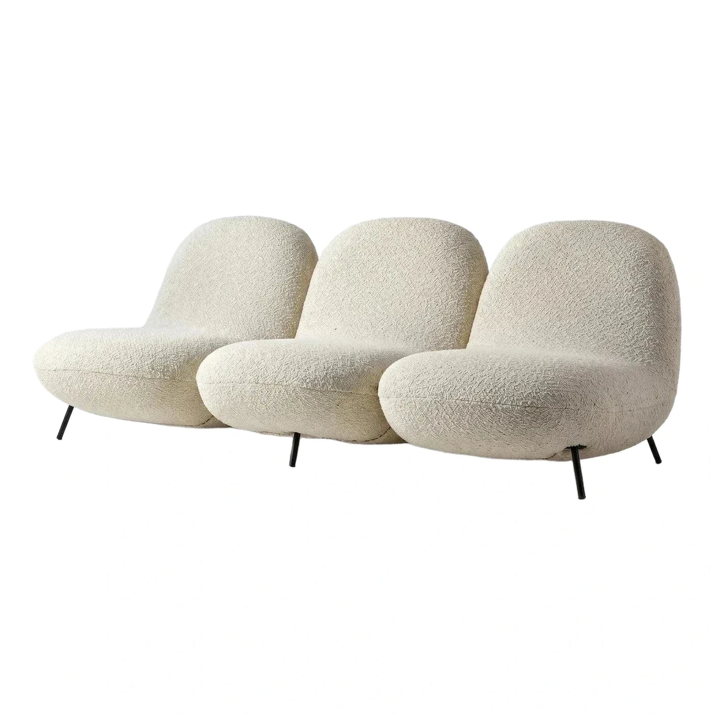 Cream Boucle Curved Three Seat Sofa