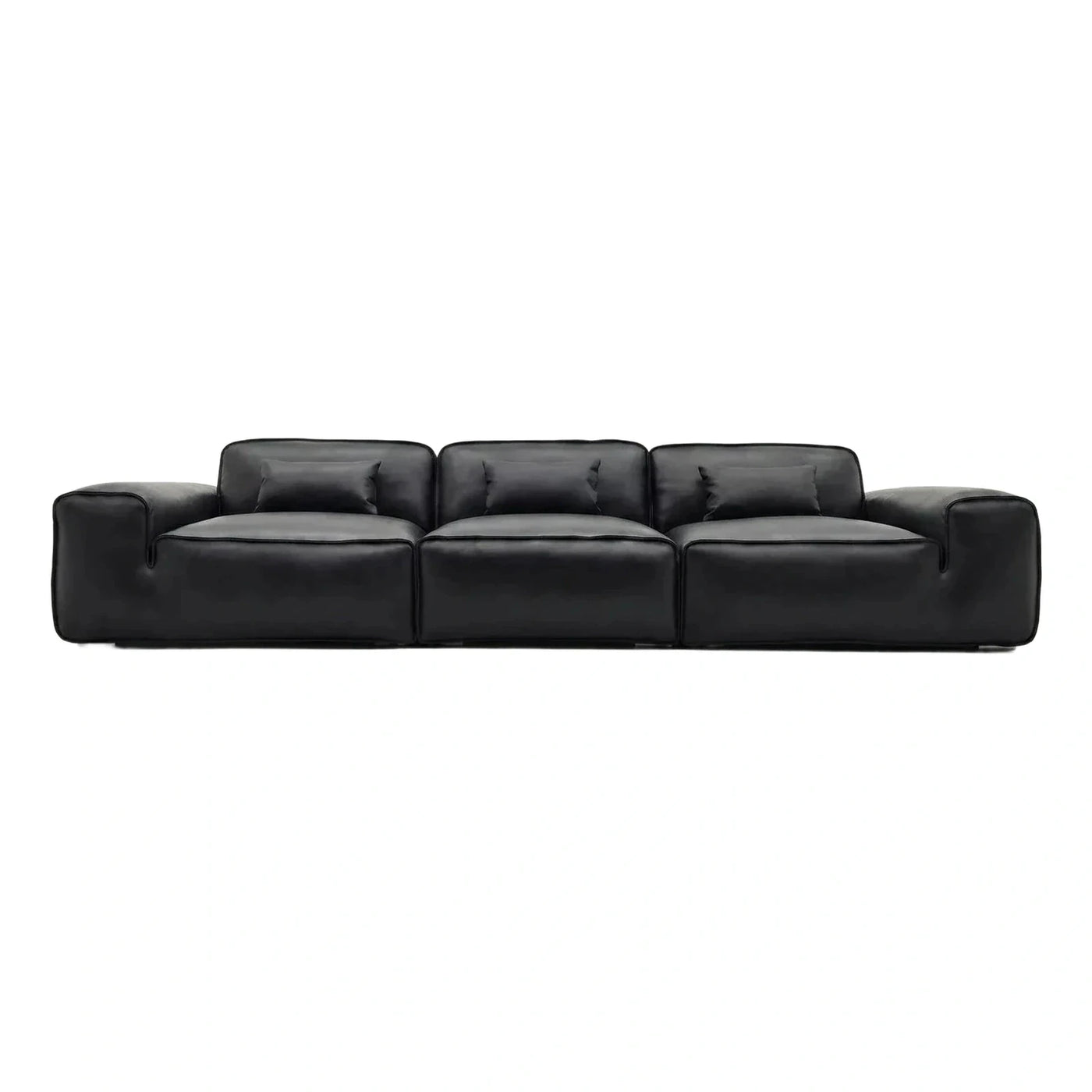Modern Black Leather Modular Three-Seater Sofa
