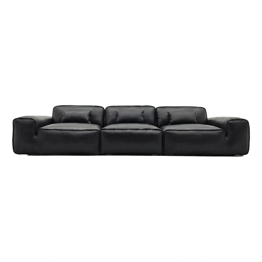 Modern Black Leather Modular Three-Seater Sofa