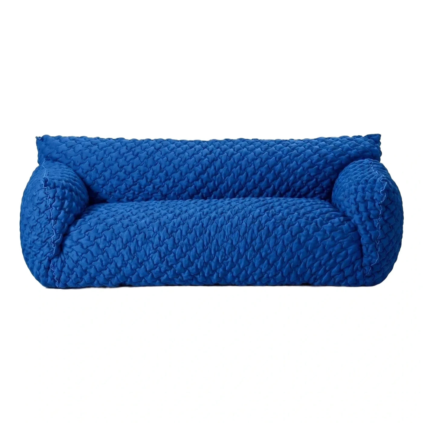 Modern Blue Quilted Fabric Sofa with Rounded Arms