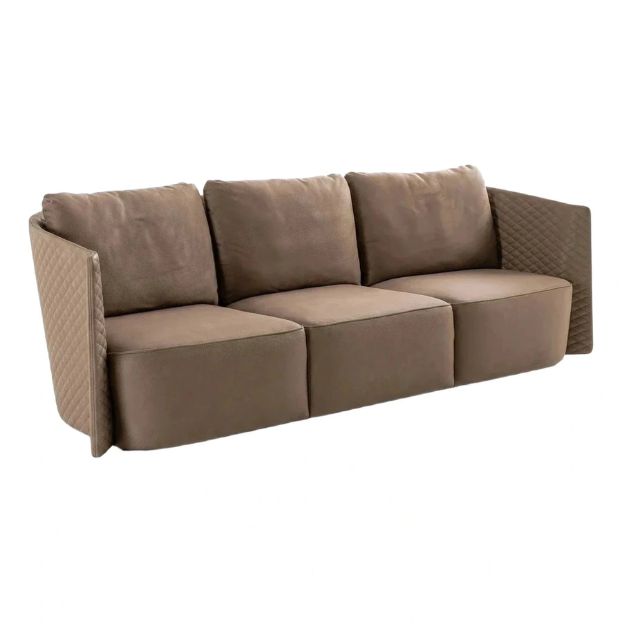 Contemporary Brown Leather Sofa with Quilted Arms