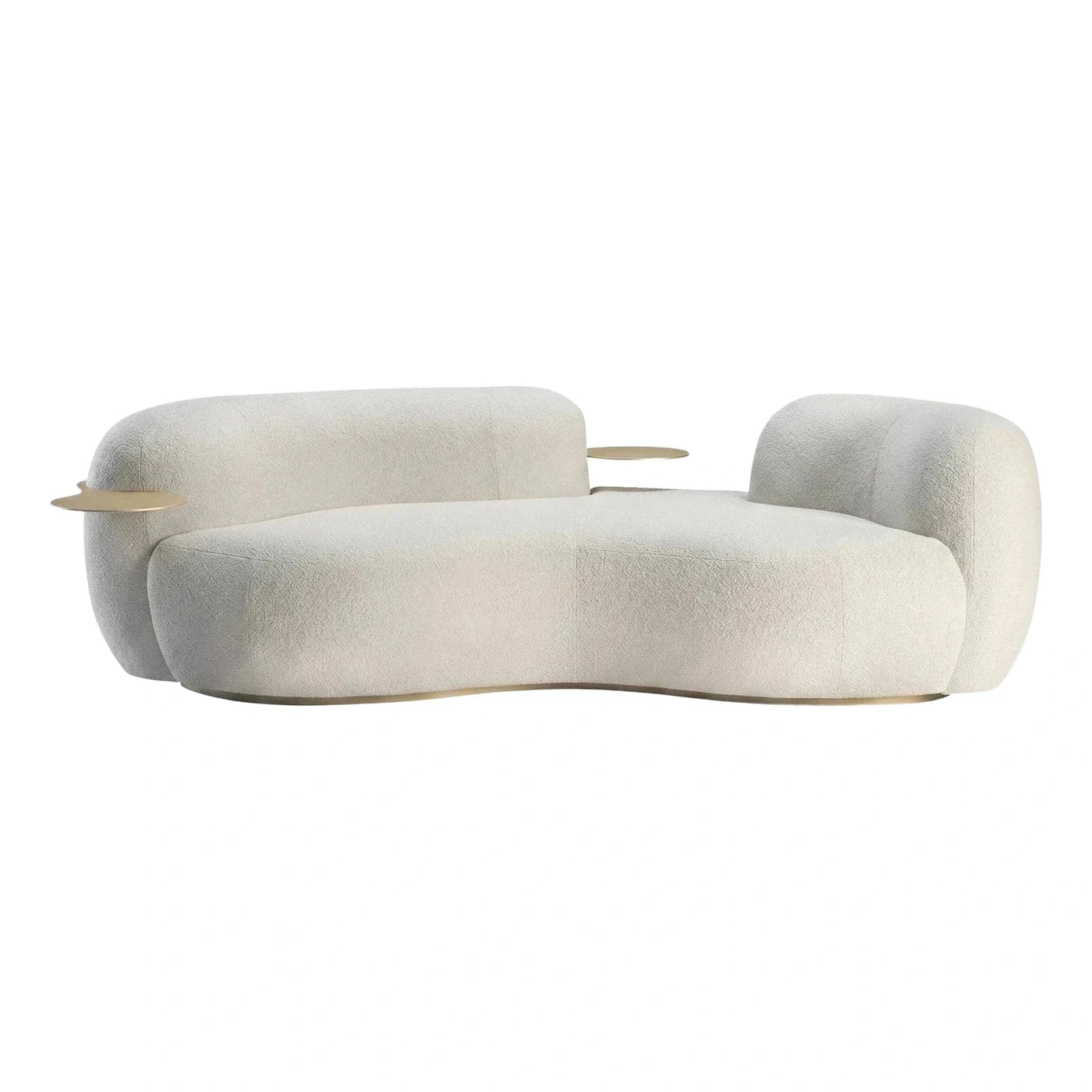 Curved Cream Boucle Sofa with Integrated Gold Tables