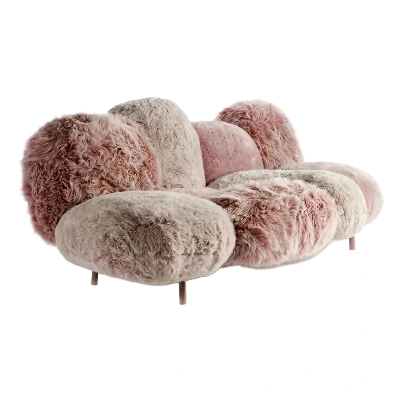Multi-Color Shaggy Fabric Cloud Sofa with Wood Legs