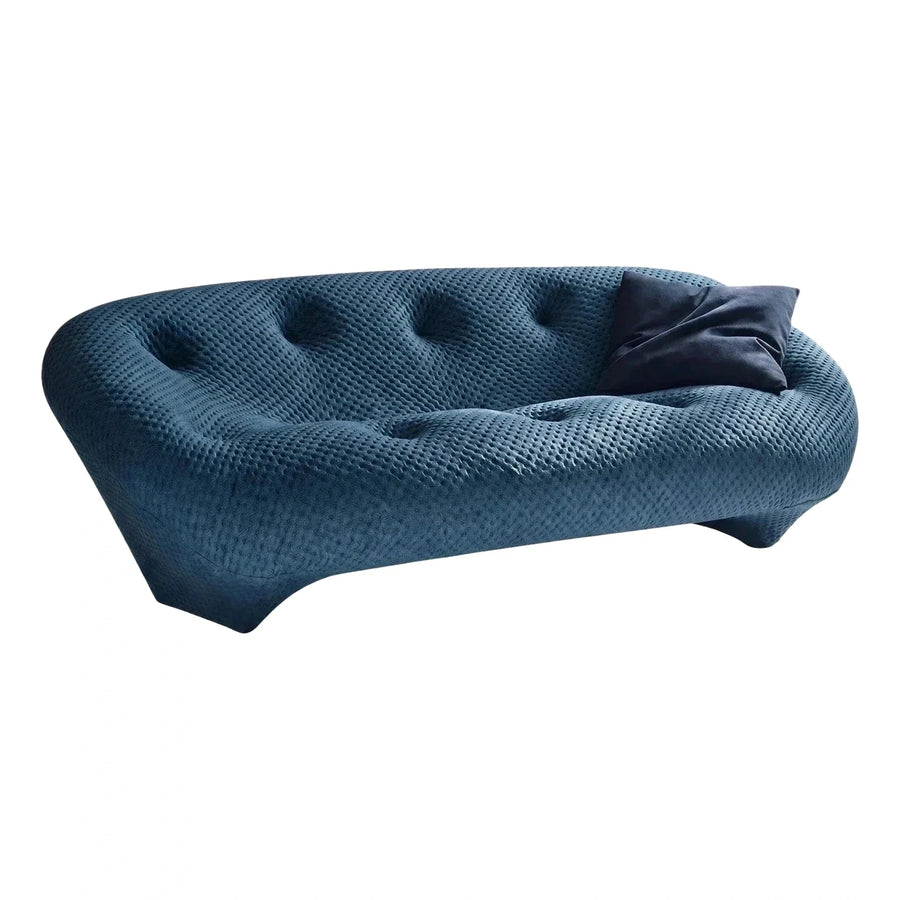 Deep Blue Textured Tufted Curved Sofa
