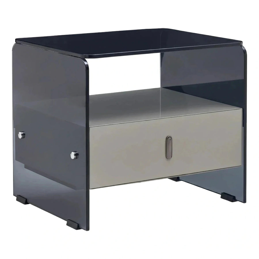 Modern Smoked Glass Media Console with Drawer