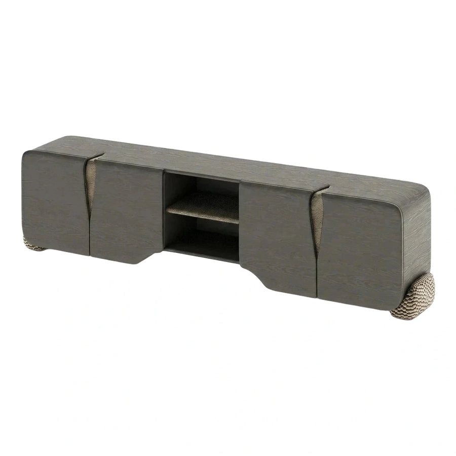 Modern Dark Grey Media Console with Textured Feet