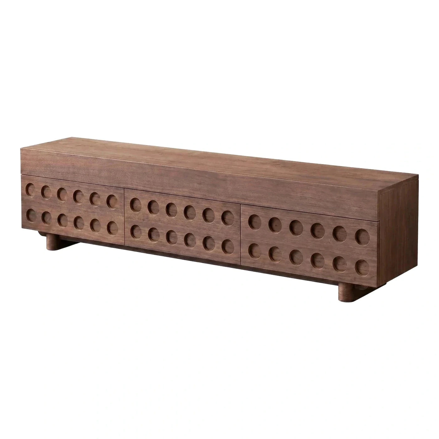 Modern Walnut Media Console with Circular Perforations