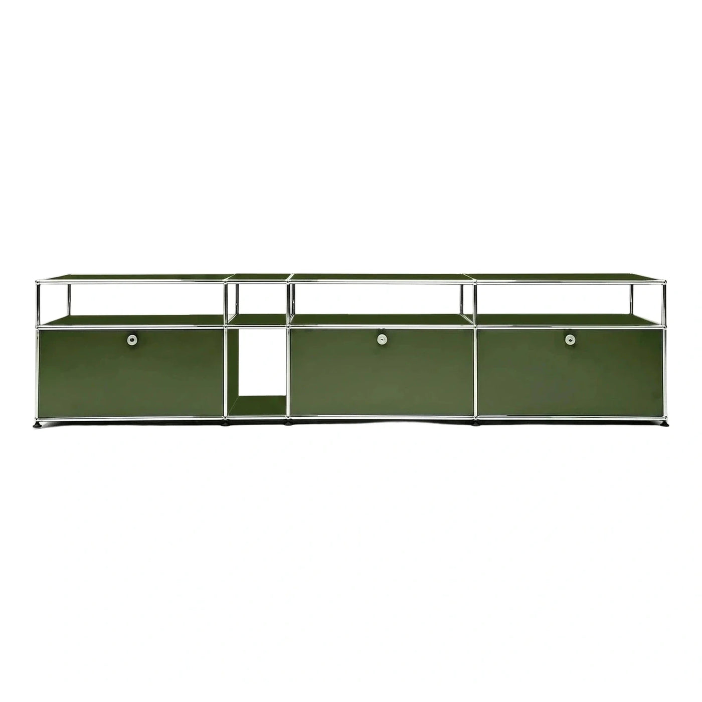 Olive Green Modular Media Console with Chrome Frame