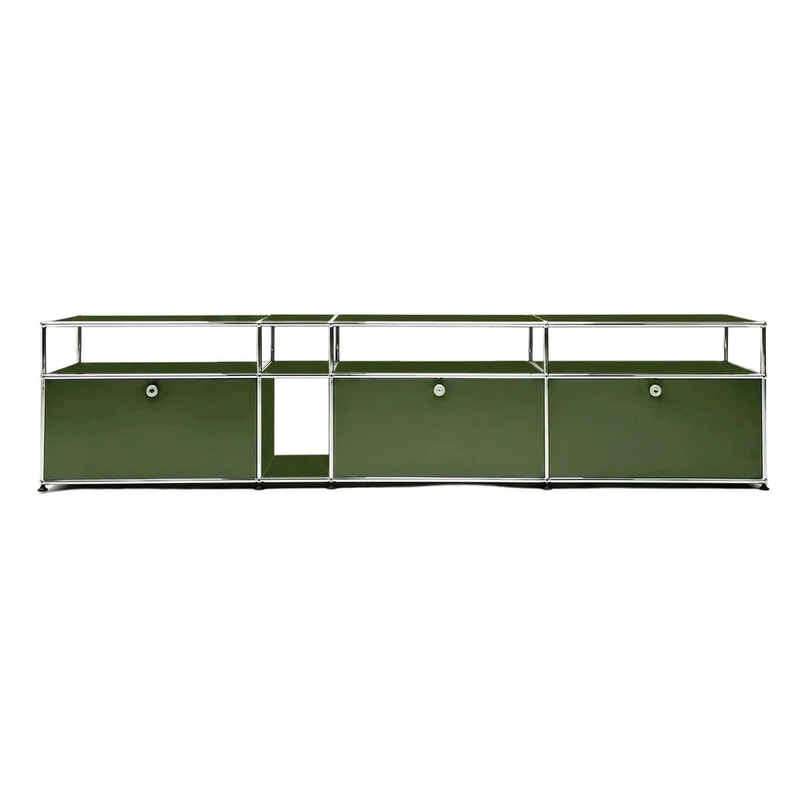 Olive Green Modular Media Console with Chrome Frame