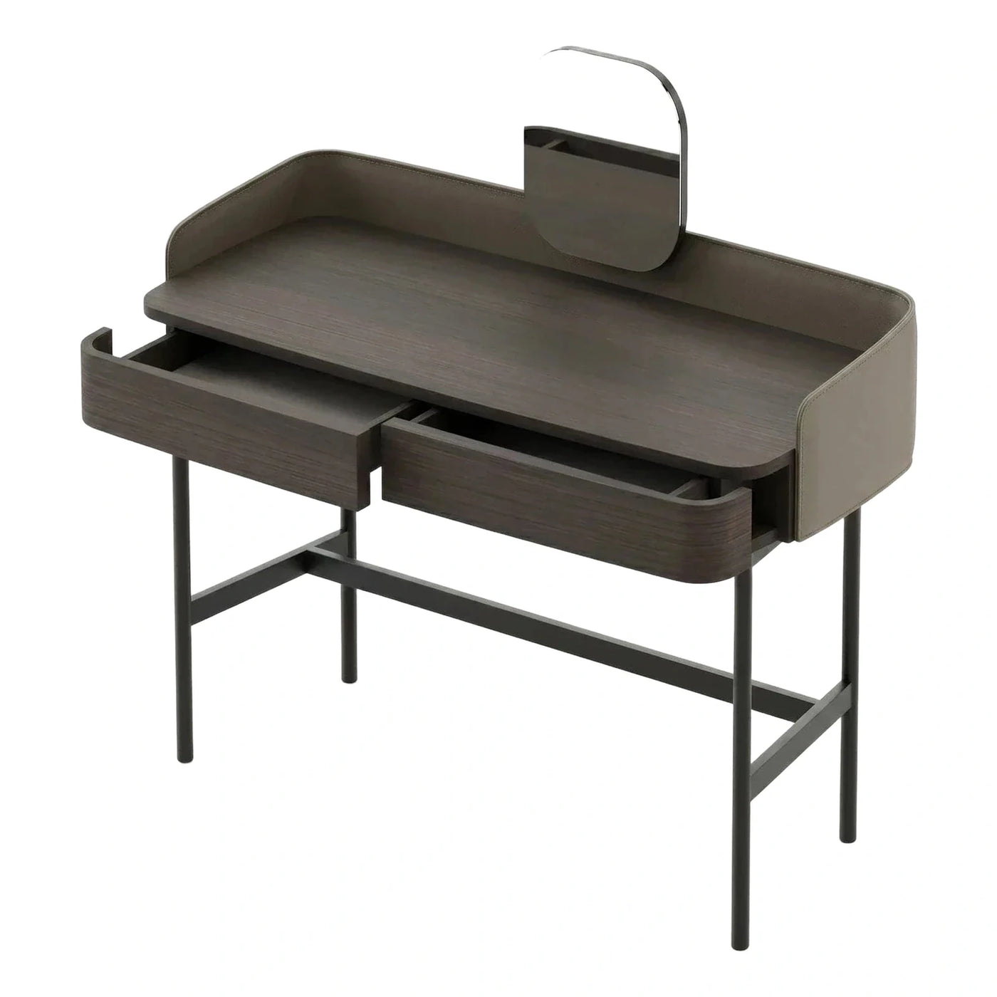 Modern Dark Wood Vanity Desk with Mirror