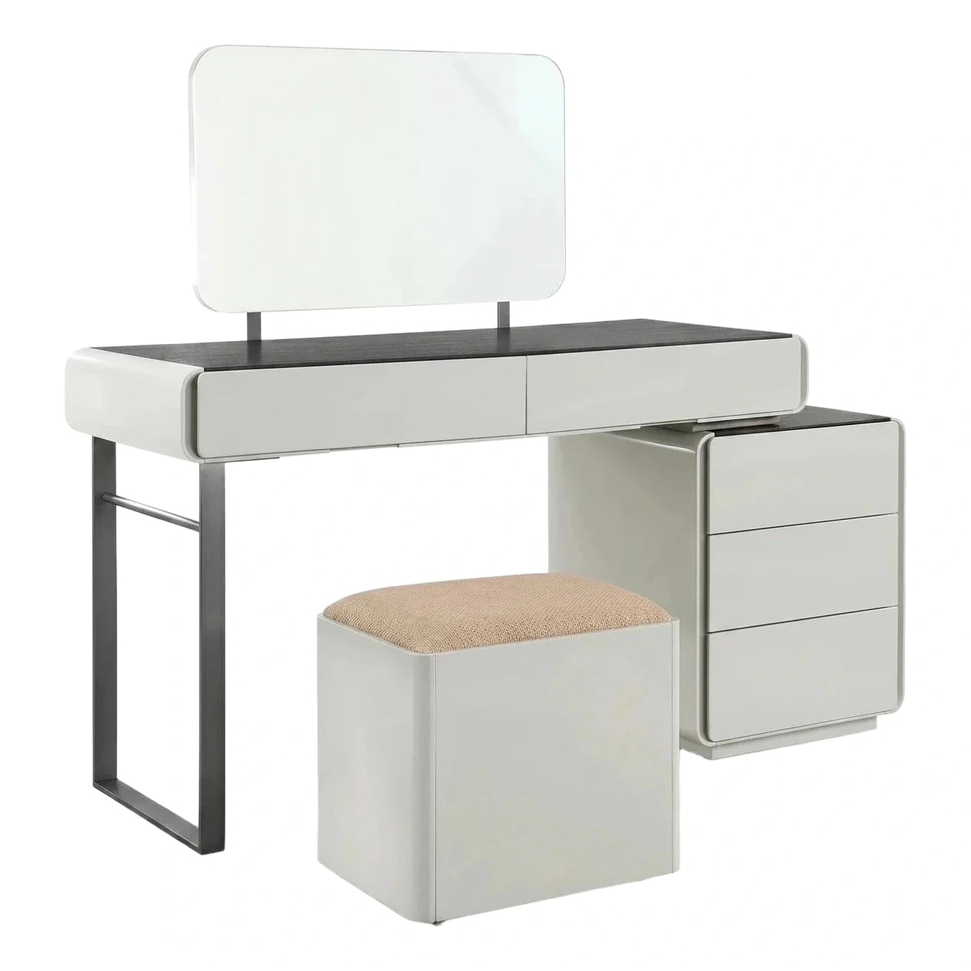Modern White Vanity Desk Set with Mirror and Stool
