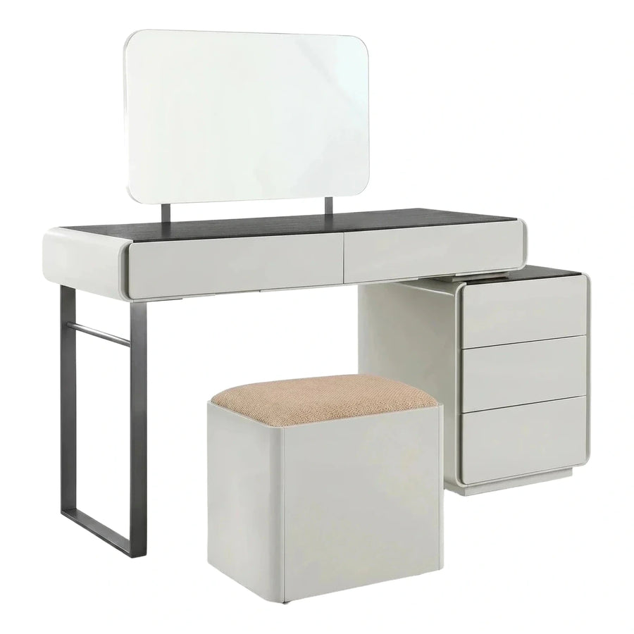 Modern White Vanity Desk Set with Mirror and Stool