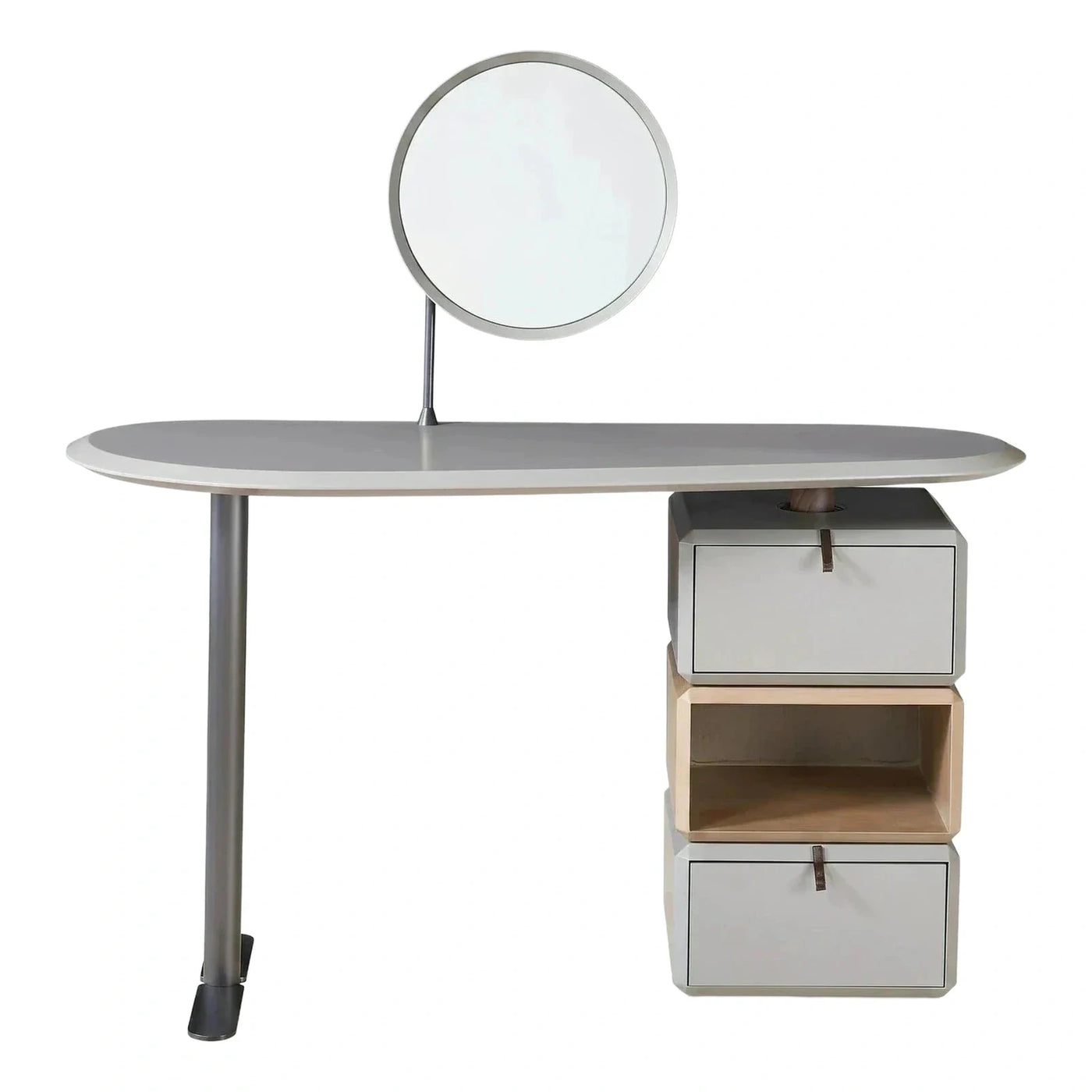 Modern Grey Oval Vanity Table with Round Mirror