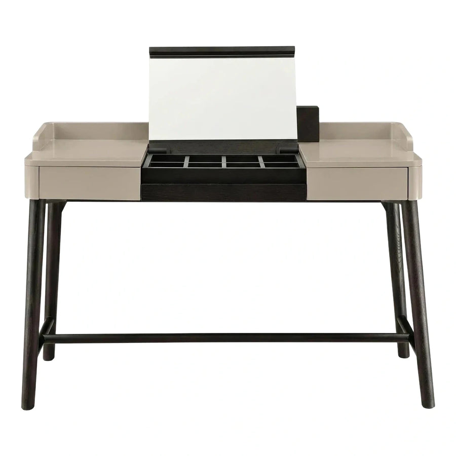 Modern Beige Makeup Vanity with Flip-Up Mirror