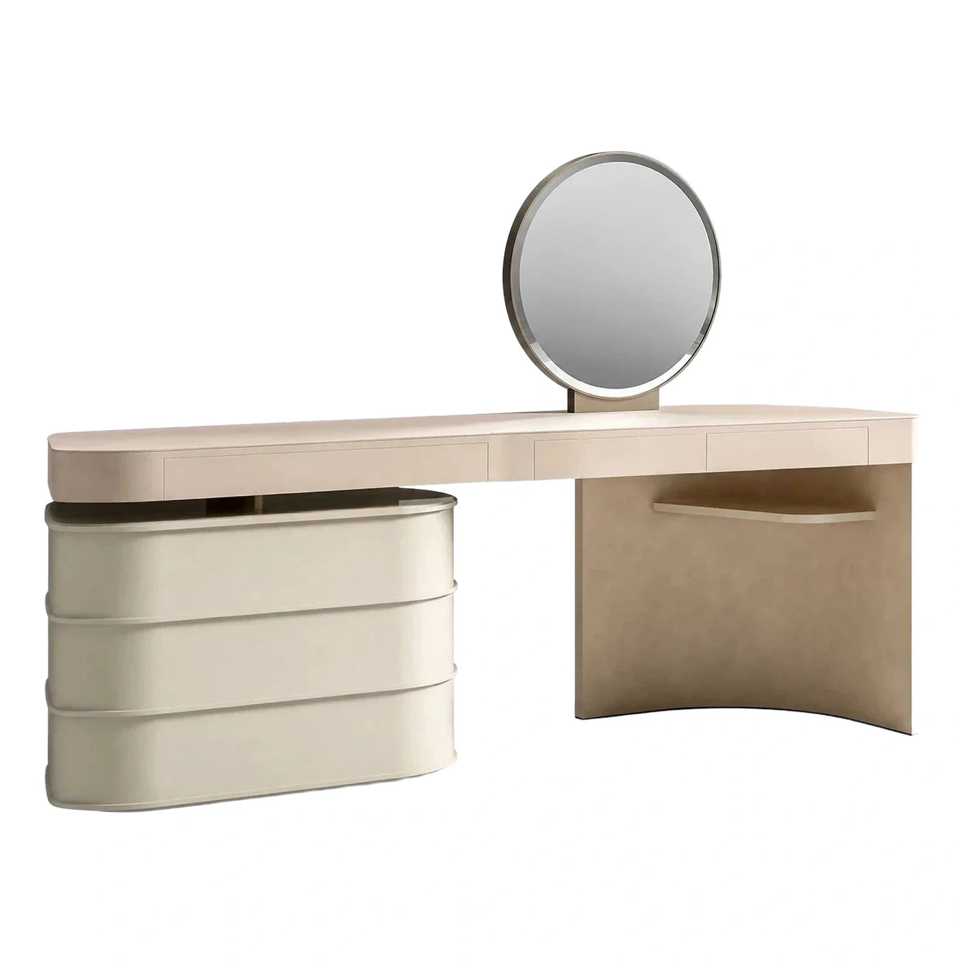 Modern Cream Vanity Table With Round Mirror