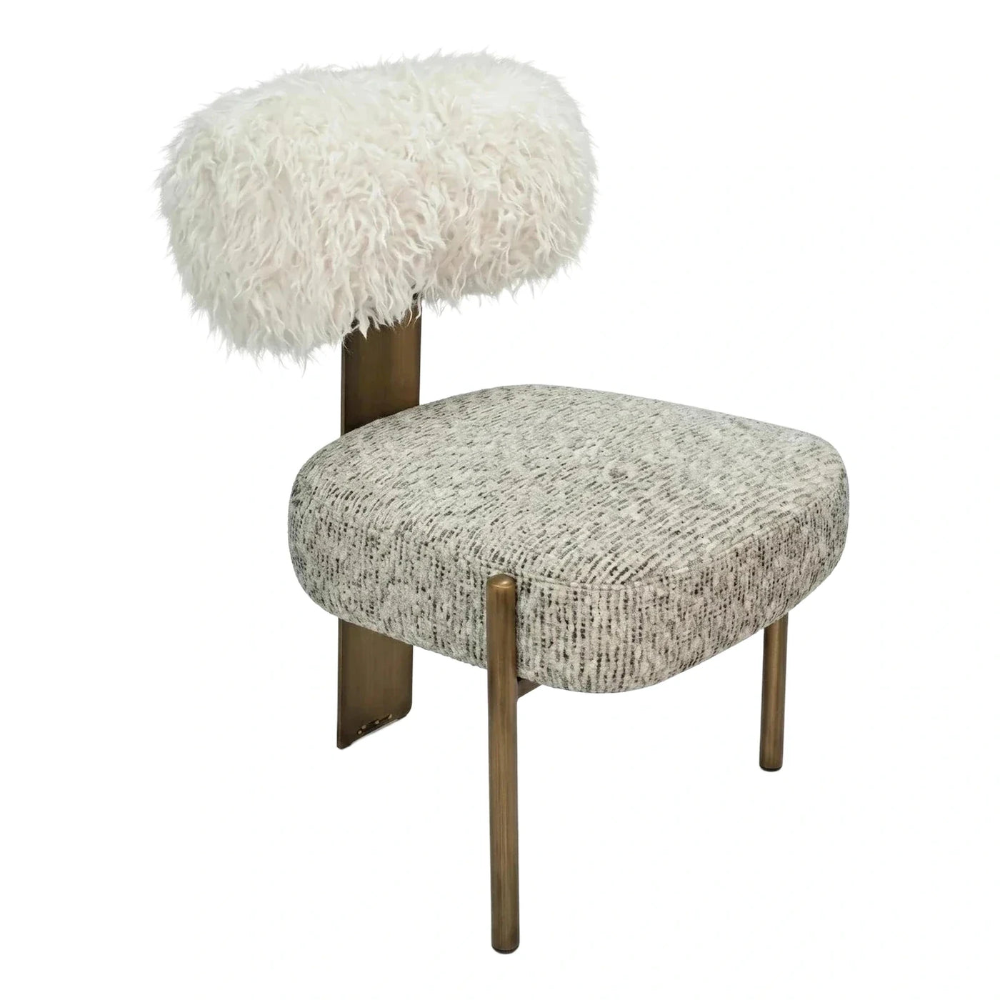 Modern Boucle Vanity Chair with Faux Fur Backrest