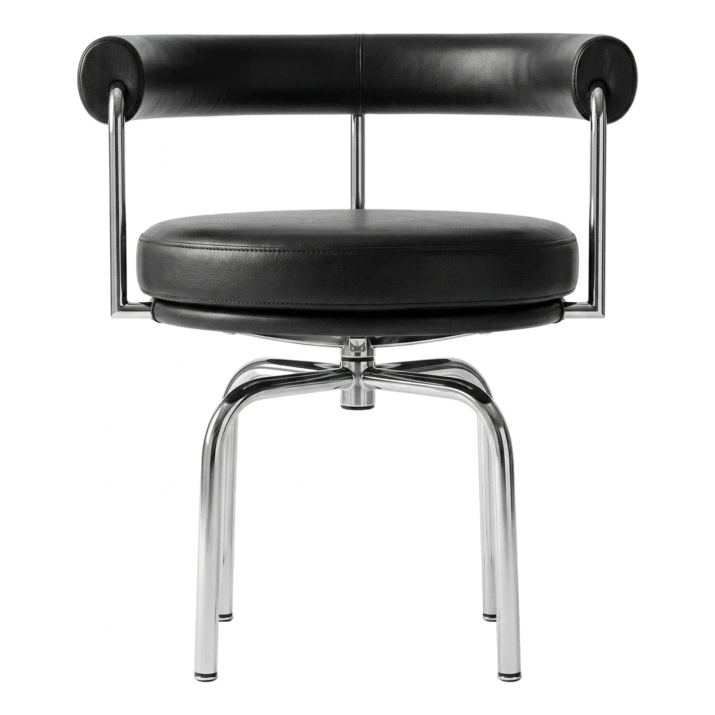 Modern Black Leather Swivel Chair with Chrome Frame