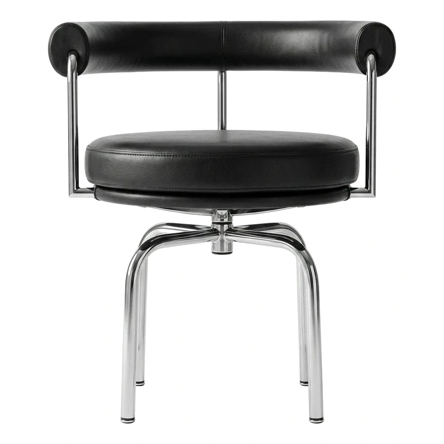 Modern Black Leather Swivel Chair with Chrome Frame