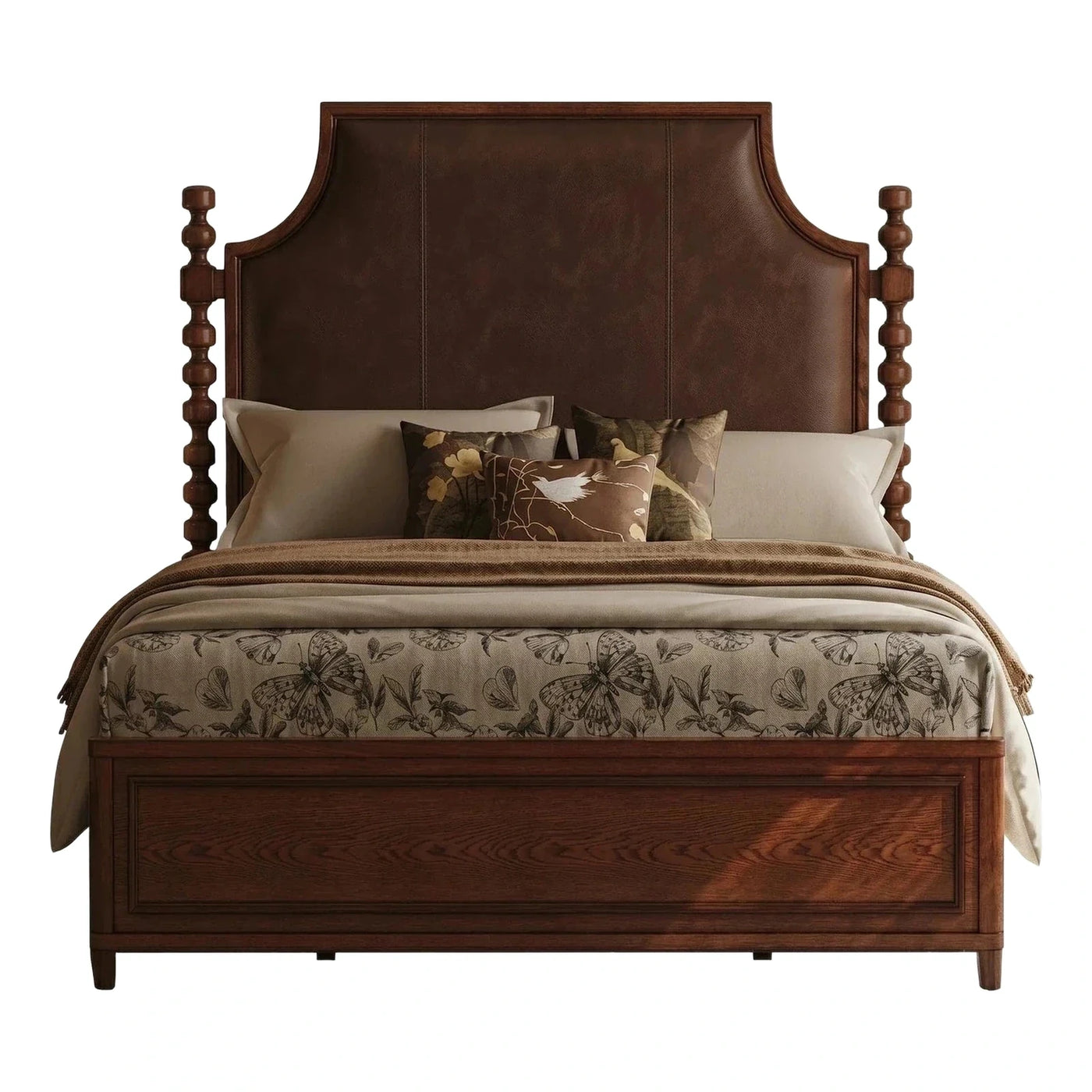 Brown Leather Upholstered Wood Bed
