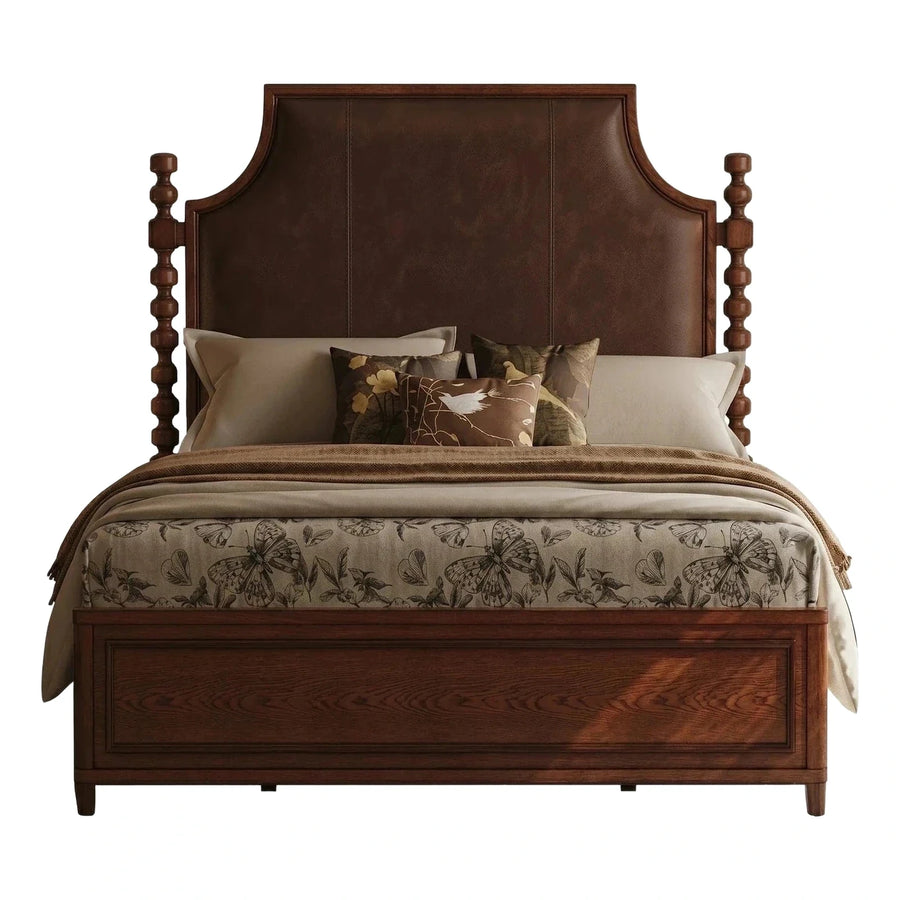 Brown Leather Upholstered Wood Bed