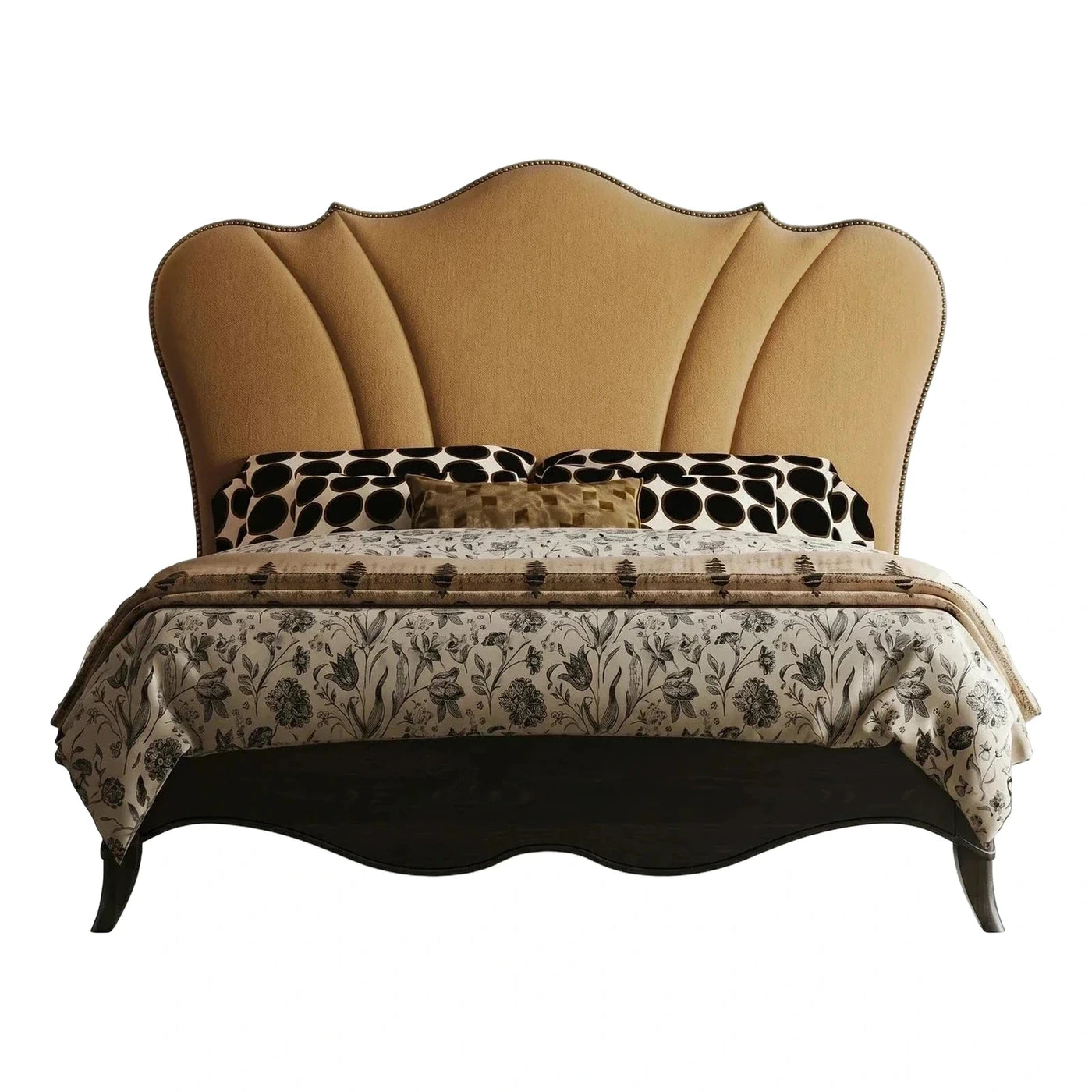 Golden Brown Scalloped Upholstered Bed Frame