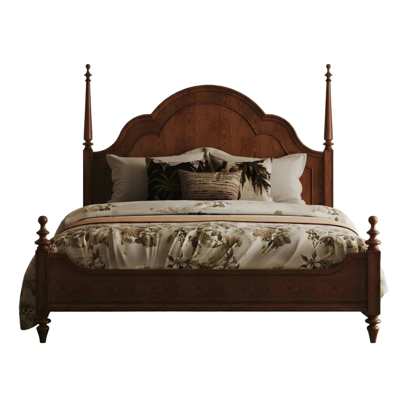 Classic Brown Wood Four-Poster Bed Frame