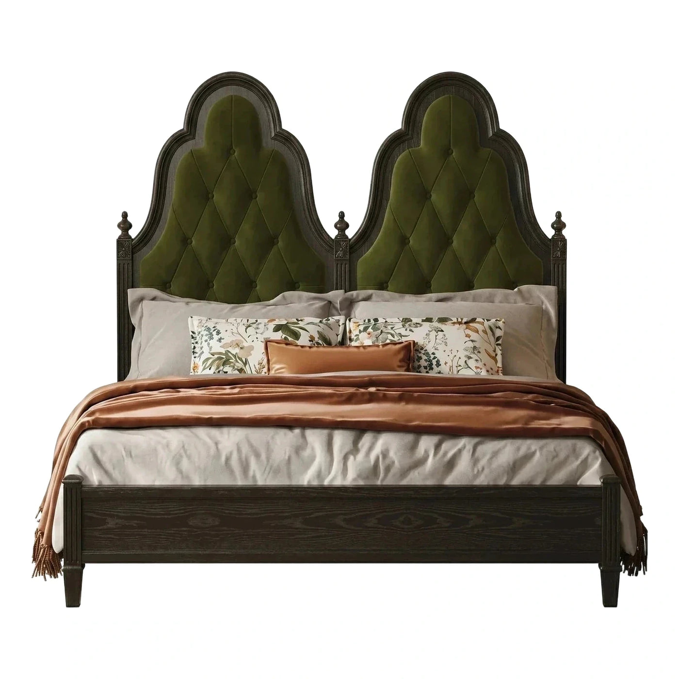 Green Velvet Tufted Double Arch Bed