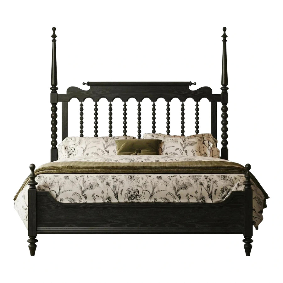 Classic Black Wood Spindle Poster Bed