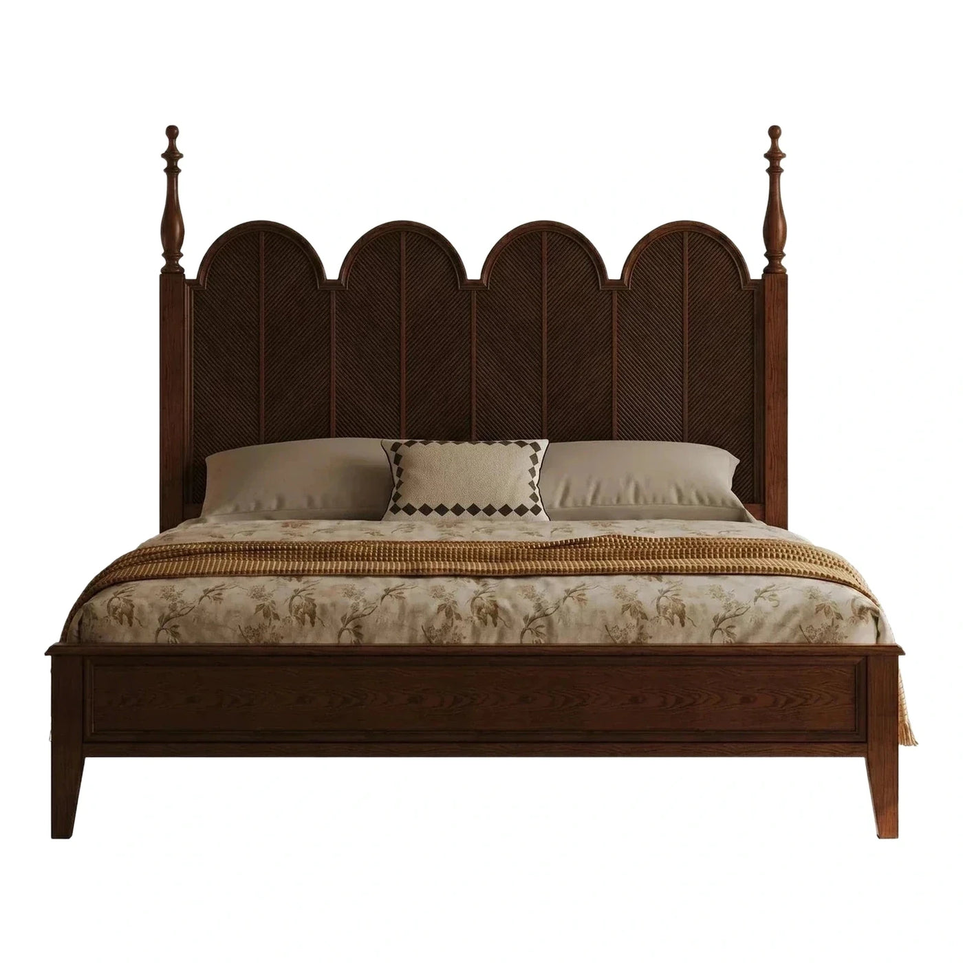 Dark Brown Scalloped Wood Bed