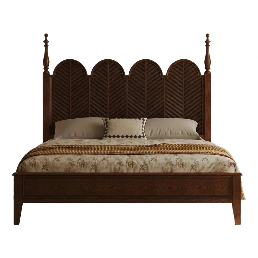 Dark Brown Scalloped Wood Bed