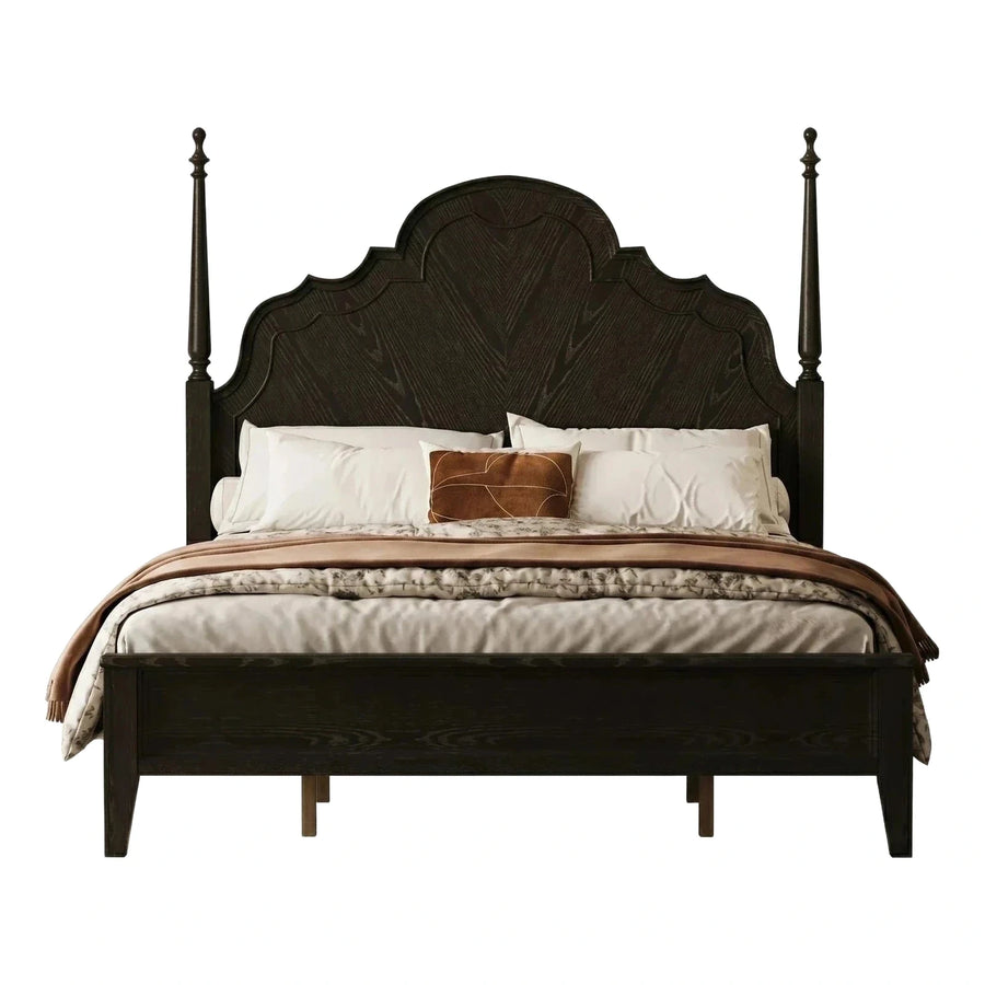 Dark Wood Scalloped Poster Bed