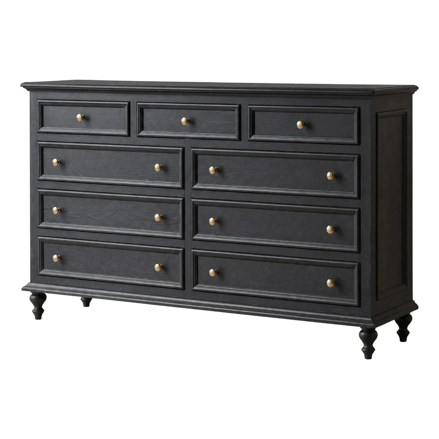 Dark Grey 9-Drawer Wooden Dresser