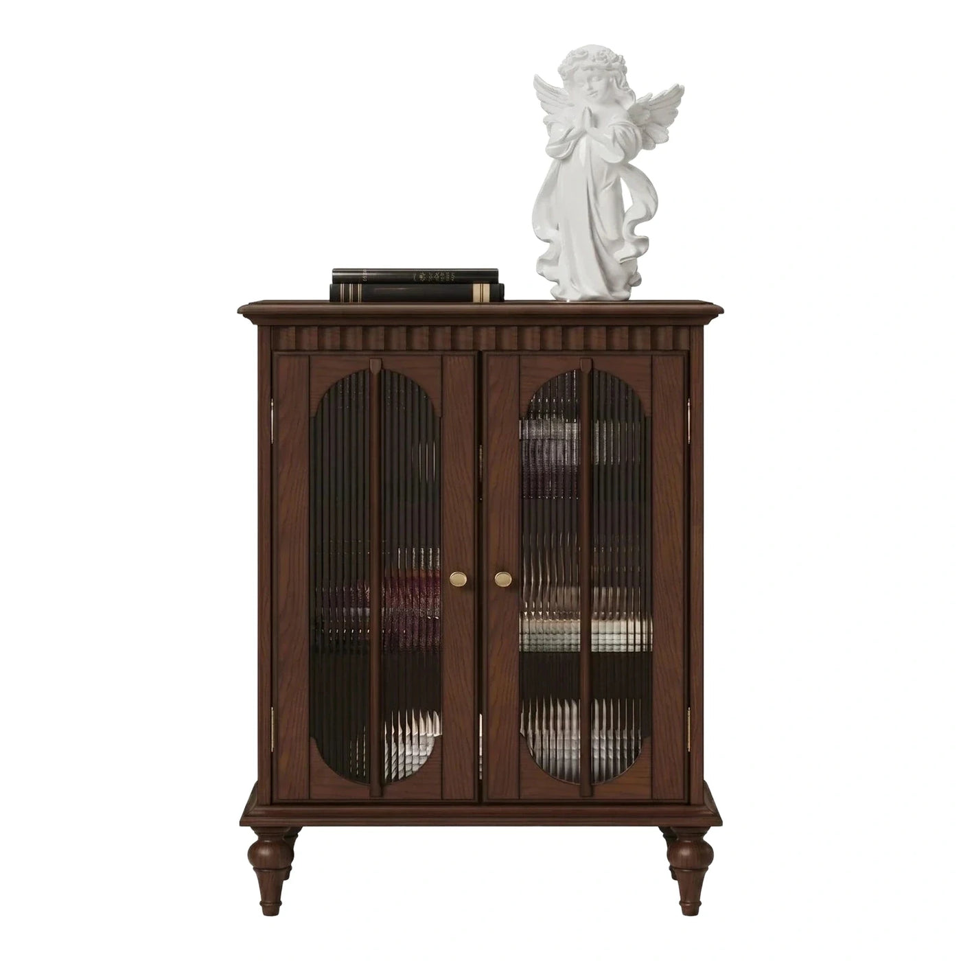 Dark Brown Wooden Cabinet with Fluted Glass Doors