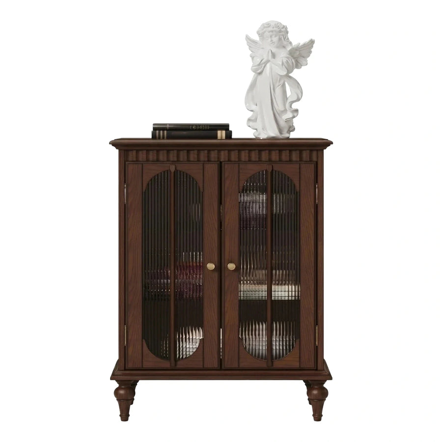 Dark Brown Wooden Cabinet with Fluted Glass Doors