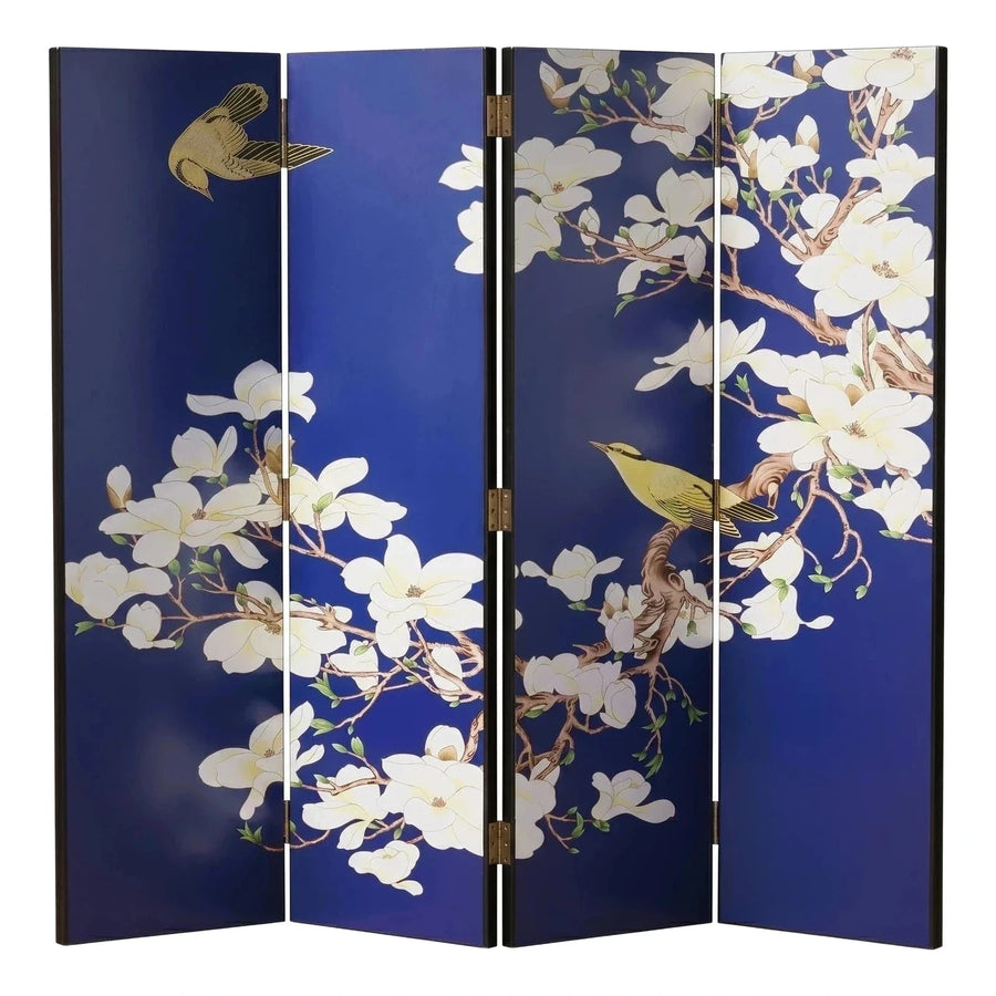 Blue Magnolia Bird Folding Screen