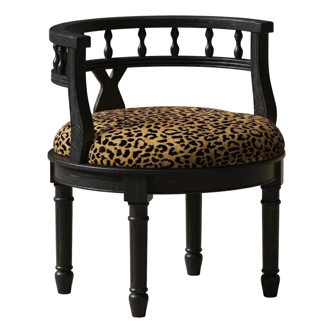 Black Wood Leopard Print Accent Chair