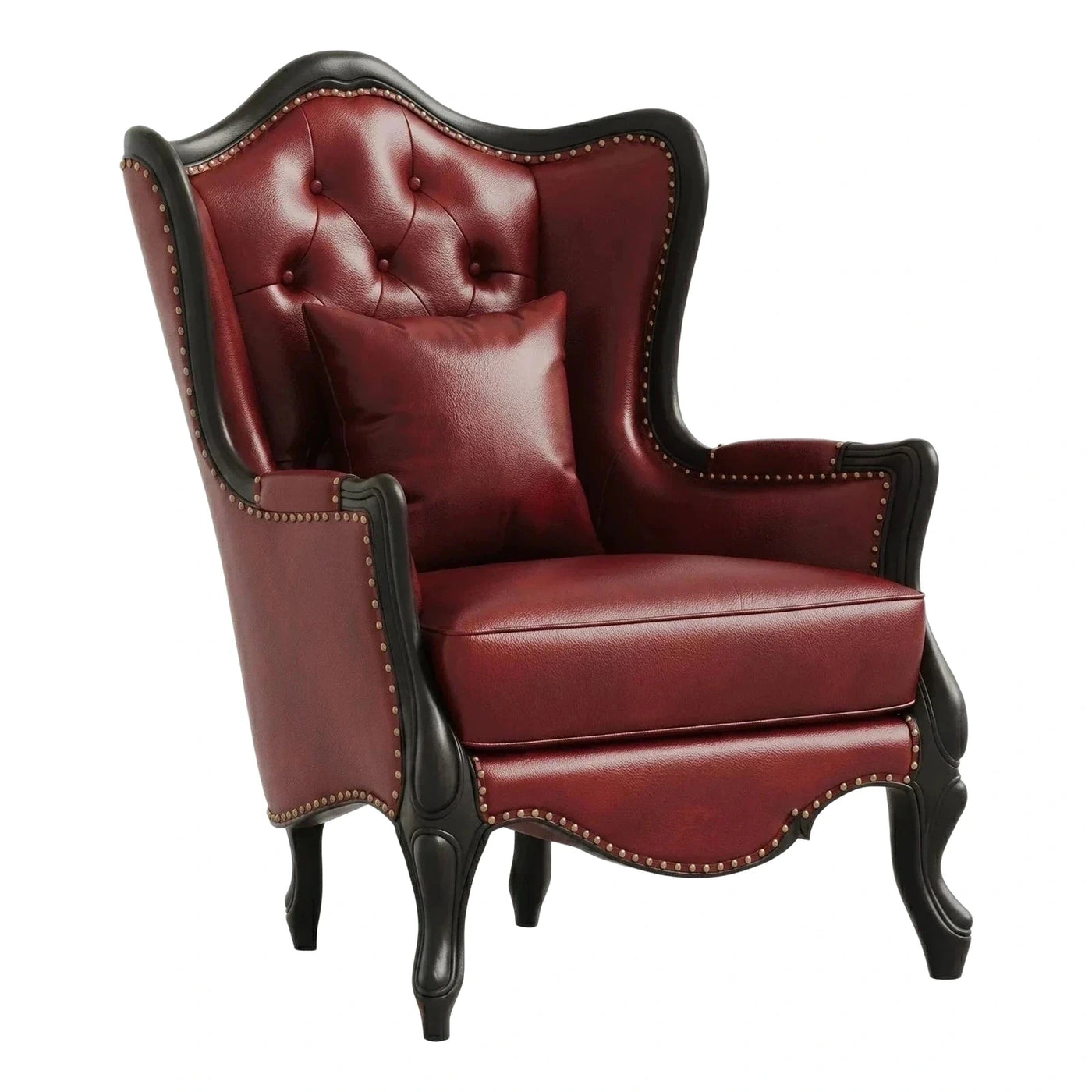 Burgundy Tufted Leather Wingback Armchair