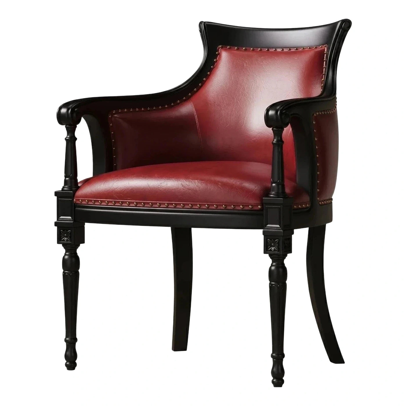 Classic Burgundy Leather Armchair with Nailhead Trim