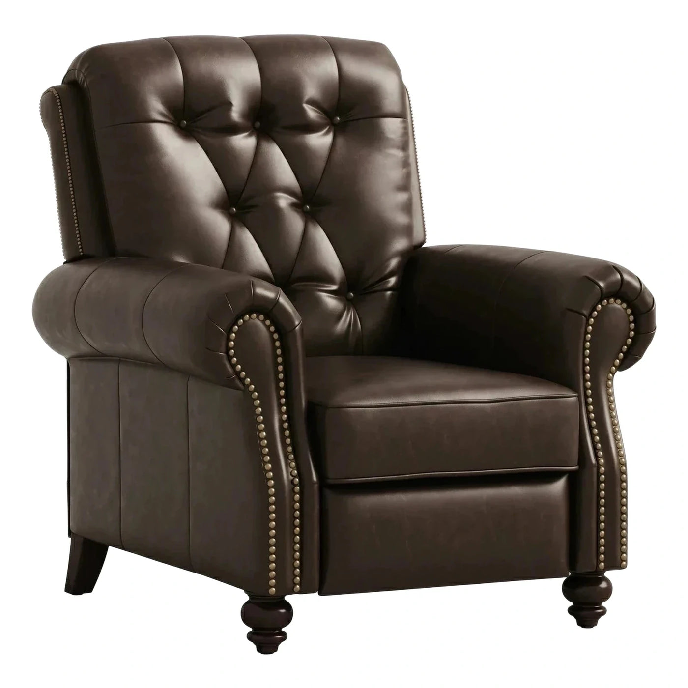 Brown Tufted Leather Armchair with Nailhead Trim