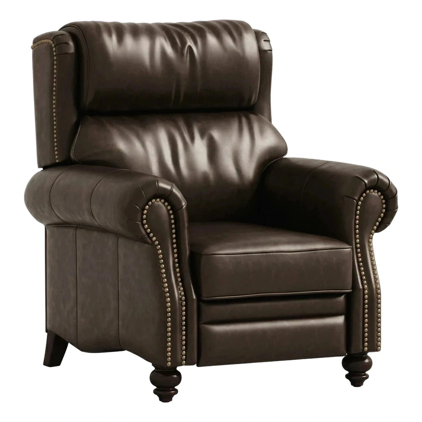 Brown Leather Recliner Armchair with Nailhead Trim