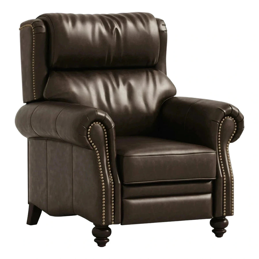 Brown Leather Recliner Armchair with Nailhead Trim