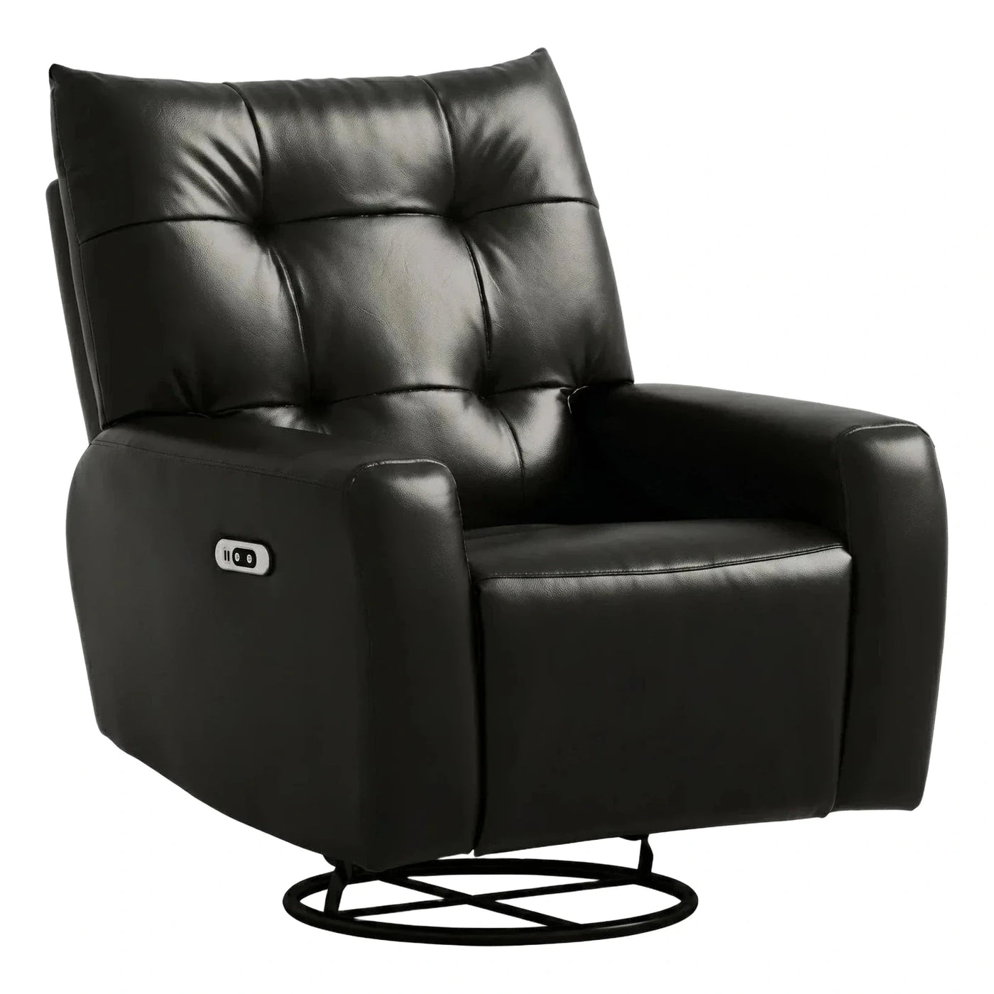 Black Leather Swivel Power Recliner Chair