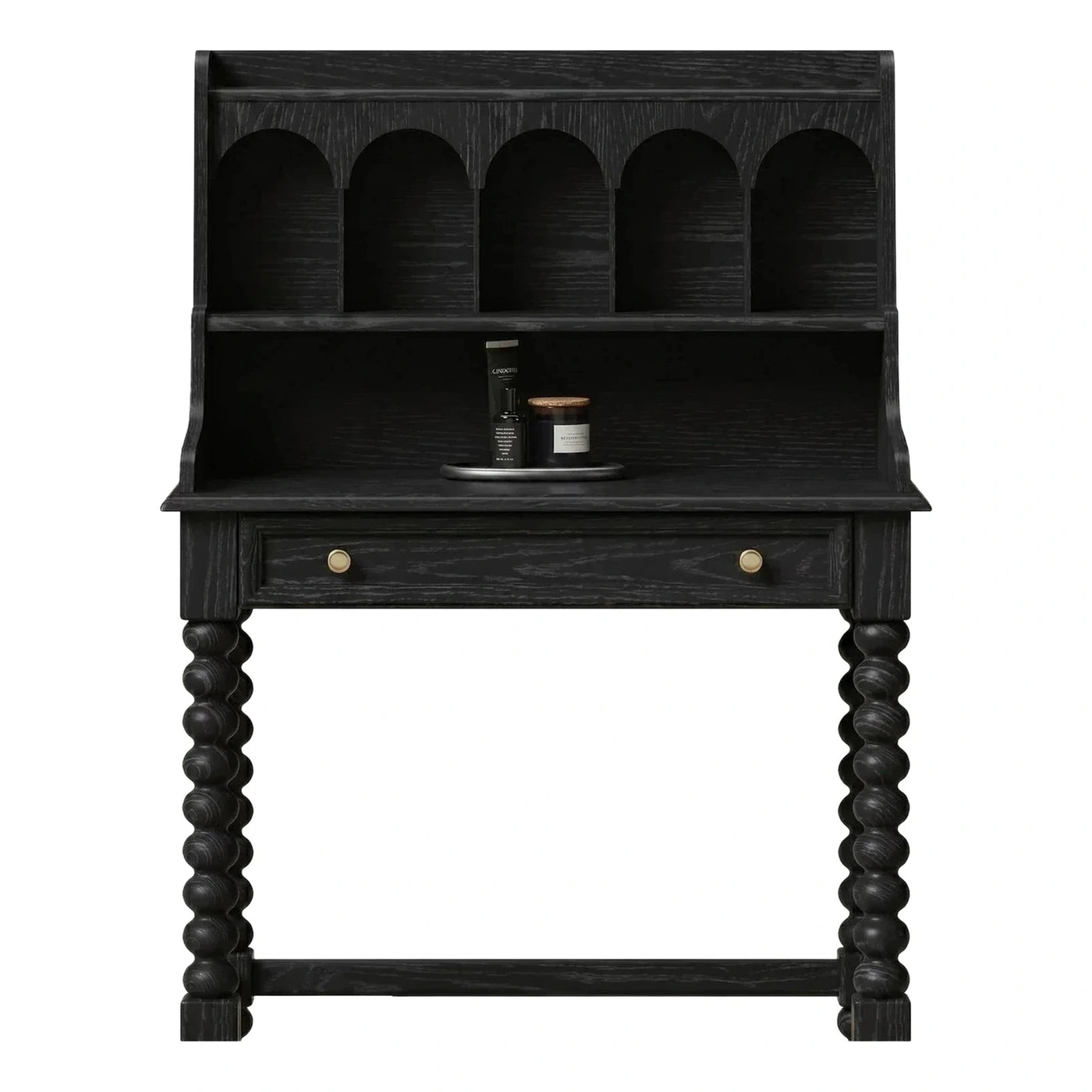 Black Arched Console Table with Turned Legs