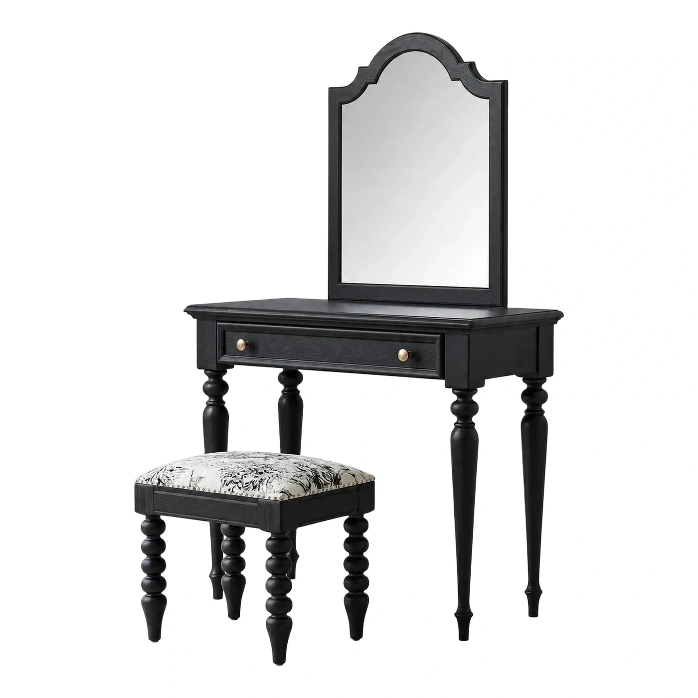 Classic Black Wood Vanity Table and Stool
