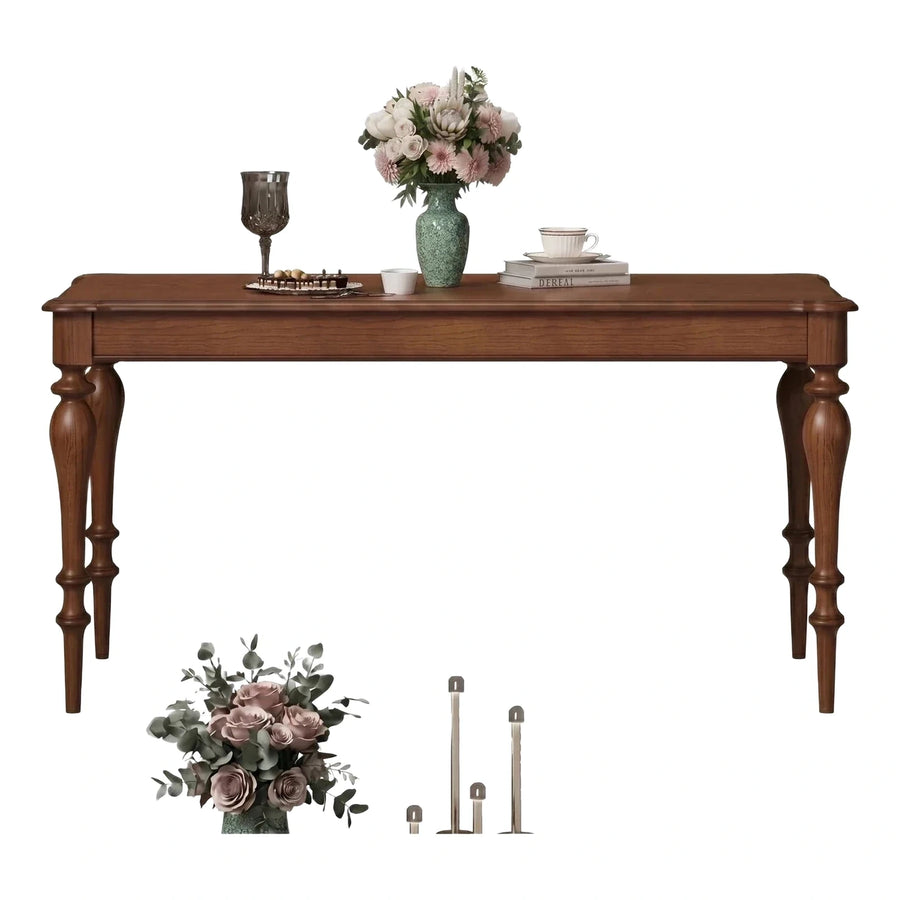 Classic Brown Wood Console Table with Turned Legs