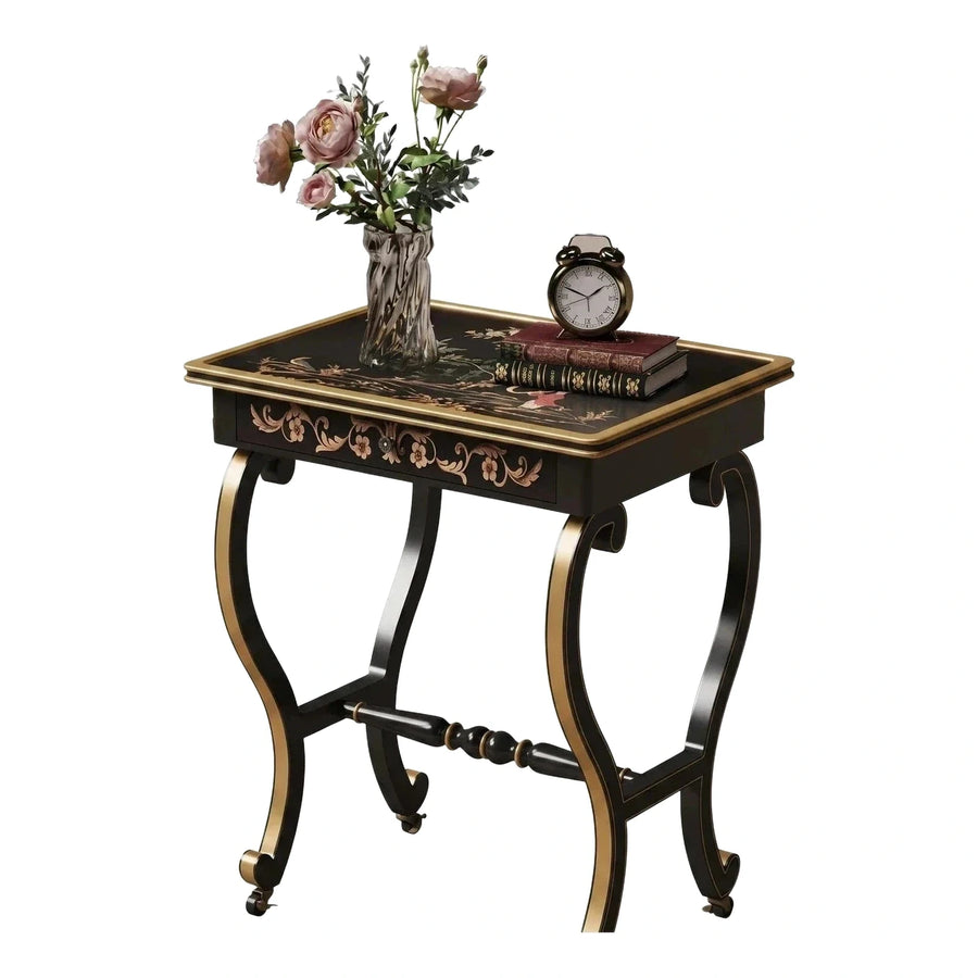 Black Console Table with Gold Floral Motif